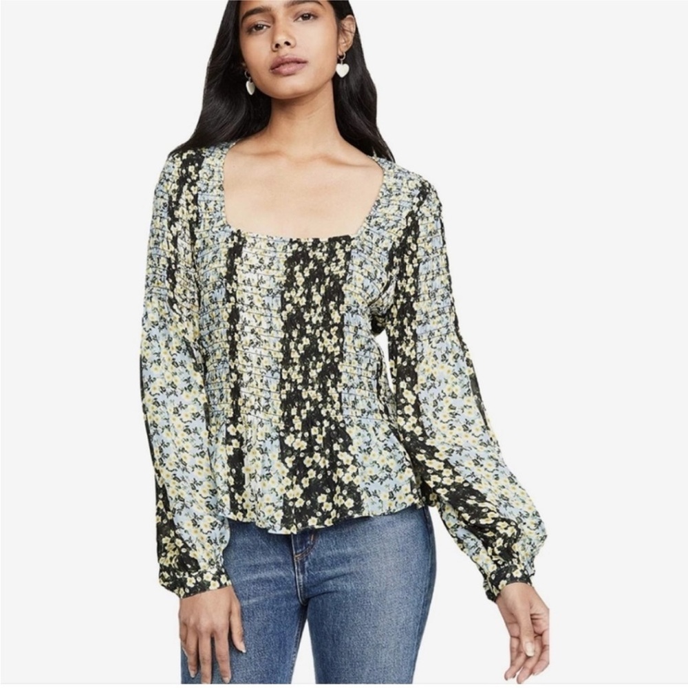 NWT Parker Dara Long Sleeve Smocked Blouse Sz S. P-P 17”